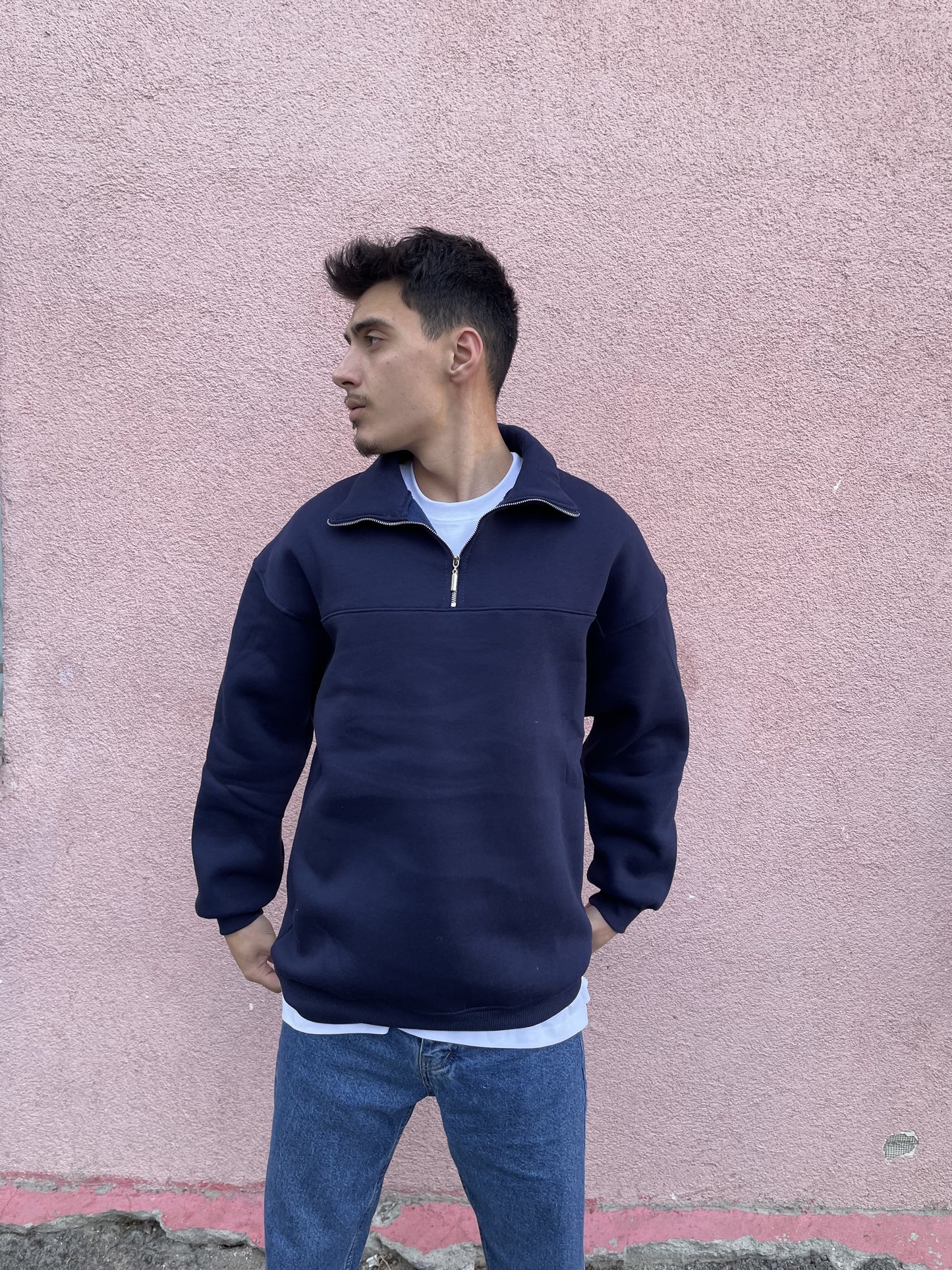 Lacivert Half Zip Sweat